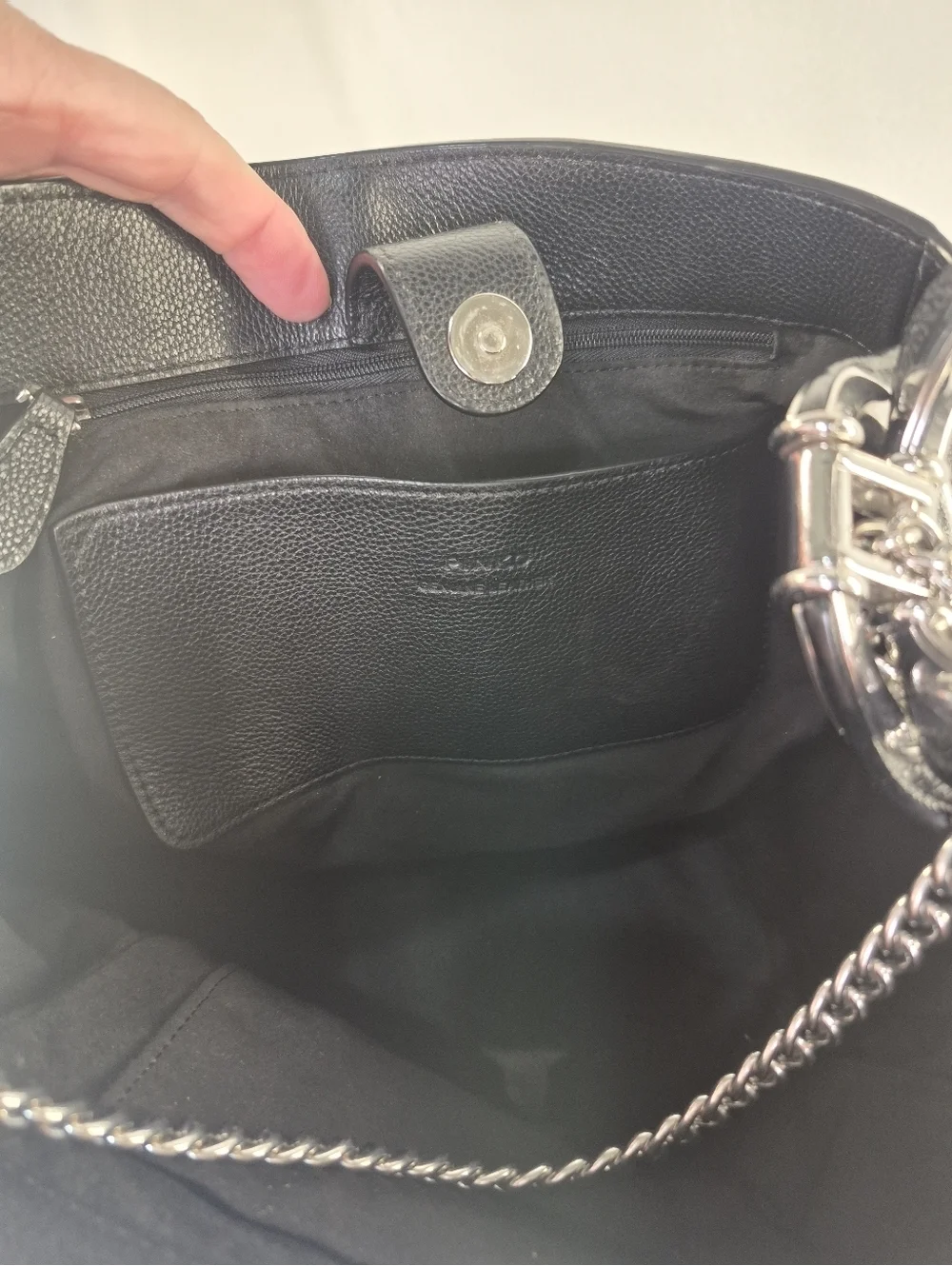 Pinko Black Leather Bucket Hobo Bag Purse Tote Chain Strap